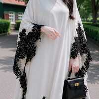 Robe Kaftan ample en polyester blanc et noir avec dentelle, nouvelle collection, brodée, maxi, modeste, pour femme, style abaya islamique de prière arabe, par Designer