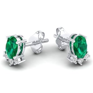 REYES Classic Design 14K Solid Gold Moissanite Screw Back <b>Stud</b> <b>Earrings</b> Luxury Oval Cut 1 Carat <b>Emerald</b> Gemstone <b>Earrings</b> - Product Image 1