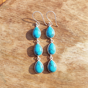 Bohemian Turquoise Teardrop Drop <b>Earrings</b> Handmade Brass <b>Silver</b>/Gold Plated Jewelry for DIY Accessories - Product Image 4