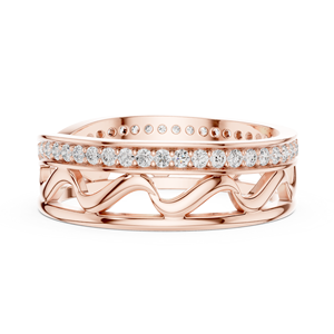 แหวนแต่งงานโรสโกลด์แบบ Eternity ประดับเพชรทรง Pave ดีไซน์ลายฉลุเป็นคลื่น - Product Image 5