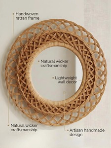 Elegant Stylish Round Rattan Wall <b>Mirror</b> Handcrafted Natural Fiber Frame For Boho Living Room Bedroom Decor From India - Product Image 3