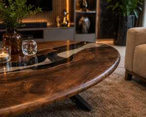 Shadow Canyon Epoxy Resin Oval <b>Coffee</b> <b>Table</b> Handmade Natural <b>Walnut</b> Wood Luxury Modern Statement Centerpiece Furniture - Product Image 4