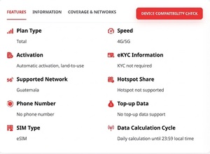 eSIM Guatemala 3GB 5GB 10GB por 30 Días, Plan de Datos de Viaje Prepagado 4G/5G con Internet de Alta Velocidad y Activación Instantánea por QR - Product Image 2