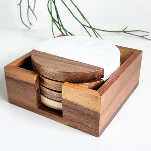 Ensemble de sous-verres en marbre naturel de conception moderne faits à la main, écologiques, durables et lavables pour les tasses à café et à thé - Product Image 4