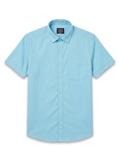 Men's Light Blue Short Sleeve Cotton Poplin Casual <b>Shirt</b> Turn-down Collar Solid Color Breathable Summer Wear - Product Image 3