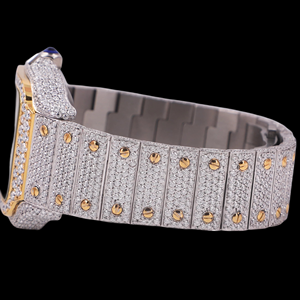 Reloj de Moda con Caja Cuadrada, Cierre Oculto, Movimiento de Cuarzo, Esfera de Cristal, Moissanita con Corte Brillante, Números Romanos, Estilo Hip Hop - Product Image 2