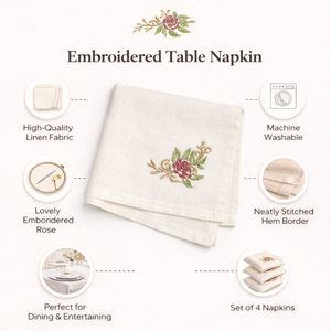 Serviette de table en coton brodé de qualité supérieure, motif floral, pour la décoration de table à la maison, dans les hôtels, les restaurants et lors d'événements. - Product Image 3