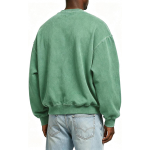 2026 New Wholesale <b>Oversized</b> Acid Wash Crew Neck <b>Sweatshirt</b> <b>Vintage</b> Green Long Sleeve Pullover Unisex 100% Organic Embroidered - Product Image 3