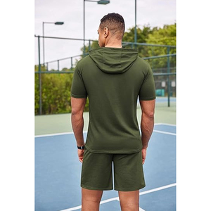 Unisex <b>Men's</b> Breathable Knitted 100% Cotton Fleece Two-Piece Acid Wash Solid Hoodie Shorts Set Casual Sportswear Streetwear - Product Image 4