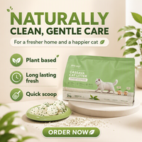 Litière pour chat en manioc BYS en gros, 2 kg, agglomération rapide, hautement absorbante, faible poussière, pour acheteurs en gros, distributeurs d'animaux de compagnie, emballage flexible