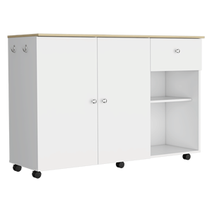 White/Pine <b>Kitchen</b> Island Cart with One Drawer Double Door Cabinet Six Carter Eight <b>Shelves</b> Six Interior and Two External - Product Image 5