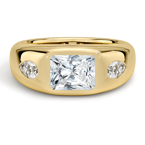 Anillo de tres piedras con diamante de corte radiante de 3 quilates en oro amarillo con piedras laterales en forma de pera, joyería clásica de compromiso para mujer, diseño personalizado. - Product Image 1