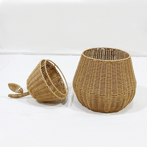 Rattan Pear Shaped <b>Storage</b> <b>Basket</b> with Lid Decorative Handwoven <b>Toy</b> Organizer - Product Image 2