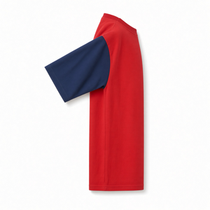T-shirt rouge à manches courtes pour homme, coupe classique, col rond, jersey décontracté en coton, blocs de couleur, bordure contrastée - Product Image 4