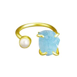 Bague en argent 925 avec perle d'aigue-marine brute - Bague ajustable - Bijoux de pierre de naissance pour femme - Product Image 1