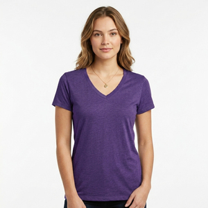 Camiseta de lona para mujer, manga corta, cuello en V, color negro, premium, transpirable. - Product Image 2
