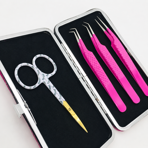 Ensemble professionnel de pinces et ciseaux pour extensions de cils HARRAR GROUP COMPANIES, en acier inoxydable, pointe lisse de précision, rose, beauté - Product Image 2
