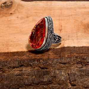 Bague en tourmaline rose et quartz rutile, forme poire, argent sterling 925, bijou artisanal, cadeau pour femme - Product Image 2