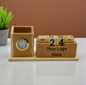 Portalápices/Calendario de Madera de Acacia Promocional, Diseño de Calendario, Calculadora y Portalápices en Oferta para Decoración de Escritorio de Oficina - Product Image 1