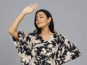 Robe kaftan en coton indien faite à la main, légère, style kimono, idéale pour la plage - Product Image 2