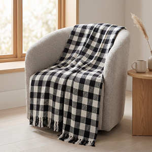 Premium Cotton Throw <b>Blanket</b> 50x60 Inch <b>Woven</b> Sofa Throw Rustic Burgundy Lounge Textile Factory - Product Image 5