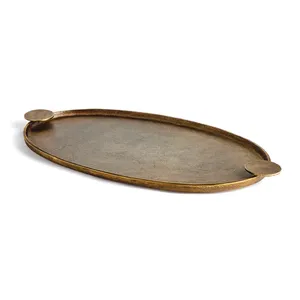 Oval Metal Eco-Friendly Polished Handmade American Style Solid Pattern Serving Tray Decorative Accent <b>Plate</b> for Coffee Tables - Product Image 2