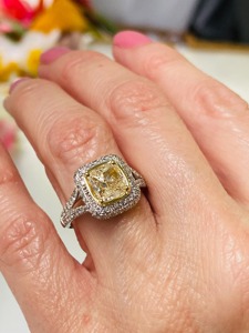 <b>Cushion</b> Cut Light Yellow Lab Grown Diamond Double Halo Engagement Ring 14K Solid Gold VVS+ for Women's From India - Product Image 1