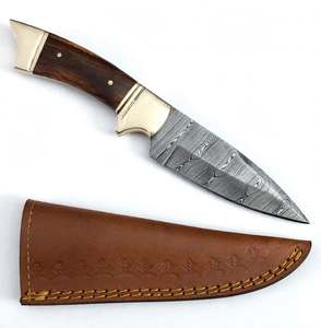 Cuchillo de caza artesanal de acero de Damasco para exteriores con mango de palisandro y funda de cuero - Product Image 4