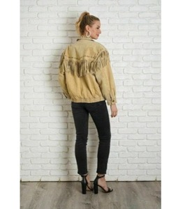 Chaqueta de Mujer Estilo Vaquero Occidental, Vintage, de Gamuza Beige, con Flecos y Detalles de Anillo Trenzado - Product Image 2