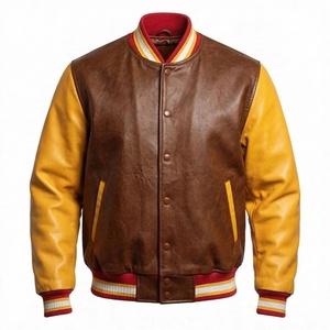 Custom Wool Body Bomber <b>Jacket</b> with Vintage <b>Brown</b> Yellow Letterman Design Waterproof & Quick Dry Hooded Spring Outerwear - Product Image 2