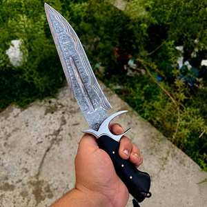 Couteau de chasse Bowie artisanal en acier damas cuivré à 3 lignes avec manche en bois, design médiéval personnalisable OEM, cadeau d'anniversaire - Product Image 4