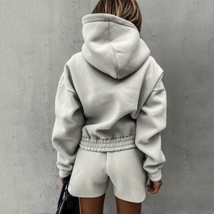 High Quality Fashionable 2 Piece Women's Sets New Arrival Custom Made Plain Color Cropped Sweat <b>Shorts</b> 100% Cotton Breathable - Product Image 3