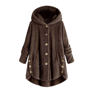 Abrigo de peluche de felpa con capucha de gran tamaño para mujer, chaqueta de ráfaga suave abotonada para Otoño Invierno, prendas de vestir cálidas sueltas en tallas - Product Image 6