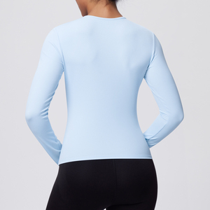 <b>Pink</b> Long Sleeve Yoga <b>Top</b> Stretch Workout Tee Crew Neck Fitness Shirt for Women - Product Image 4