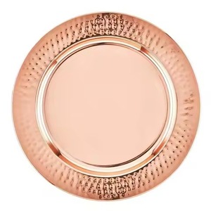 Assiette de présentation ronde de luxe en cuivre doré pour mariage, banquet, fête, hôtel, restaurant, table à manger - Product Image 1