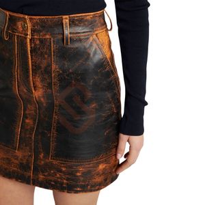 Mini-jupe décontractée en cuir véritable effet vieilli pour femme avec fermeture boutonnée, jupe crayon écologique et respirante - Product Image 3