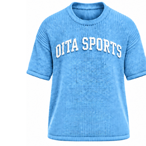 <b>Sky</b> <b>Blue</b> Men Knitted T Shirt Short Sleeve Crew Neck Textured Casual <b>Top</b> Custom Printed Streetwear Summer Fashion Wholesale - Product Image 1