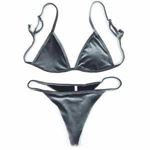Whole Sale Cross Hanging High Waist Bikini Anti-Bacterial Micro Bra Solid Front Sexy Women Bandage Two Piece <b>Thong</b> Swimsuit - Product Image 4