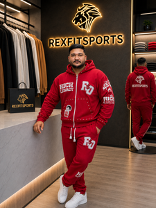 Men's <b>Red</b> Zip Up Hoodie Tracksuit Set Custom Streetwear Oversized Sweat <b>Suit</b> Rhinestone Graphic Jogger Pants Wholesale - Product Image 3