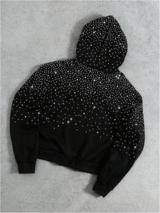 Sudadera con capucha de algodón para hombre, con pedrería y cristales personalizados, corte crop, oversize y hombro caído, al por mayor - Product Image 2