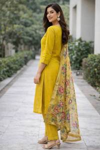 Conjunto de Kurti y Dupatta hasta la rodilla con bordado propio en colores brillantes, estilo moderno para fiestas, estilo del sur de la India, para hombre, SIE - Product Image 3