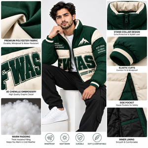 Chaquetas Acolchadas Personalizadas para Hombre, Chaqueta de Invierno Gruesa, Resistente al Viento, con Cierre, Ropa Exterior Informal con Estampado de Letras y Diseño de Parches, Estilo Americano - Product Image 5