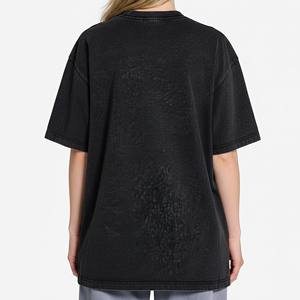 T-shirt décontracté tendance pour femme, coupe ample, 100 % coton, manches courtes, délavé à l'acide, toutes saisons - Product Image 4