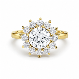 Bague de créateur élégante pour femme en or véritable 14 carats avec grappe de fleurs et diamant Moissanite, idéale pour mariage ou anniversaire, cadeau - Product Image 1