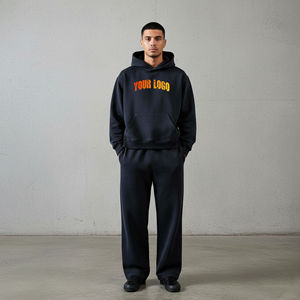 Ensemble 2 pièces pour homme, sweat à capuche oversize imprimé de haute qualité, pantalon large, effet délavé vintage, streetwear confortable, 100% coton - Product Image 2