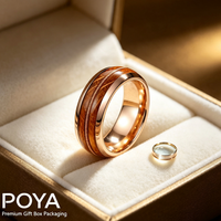 Cincin Tungsten Carbide Rose Gold dengan Inlay Kayu Koa dan Senar Gitar, Cincin Kawin Dome untuk Pria Wanita, Perhiasan Artisan Grosir