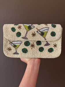 Bolso Rectangular ALI FASHION ART Hecho a Mano con Poliéster Bordado, Lavable, con Cuentas, Diseño de Cóctel, Aceitunas Verdes y Copas de Martini - Product Image 5