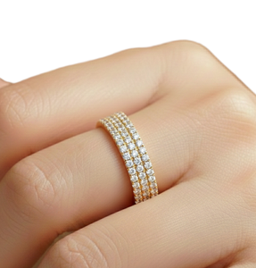 Bague éternelle empilable sculptée classique à trois rangs large avec diamants de laboratoire ronds TCW 3,40 carats en or massif 10K 14K 18K - Product Image 6