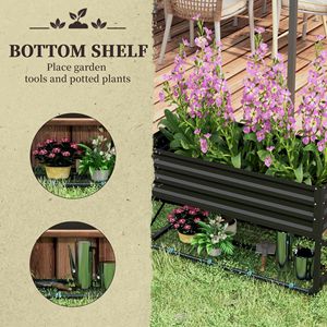 Fioriera Rialzata Nera Zincata con Ripiano, Cesto Sospeso per Giardinaggio Esterno, Accessorio con Rivestimento Incluso - Product Image 5