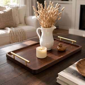 Elegante Bandeja de Madera para Servir Café con Bordes Elevados y Asas Metálicas, Bandeja para Desayuno, Comida, Té y Bebidas para el Hogar, Hotel o Restaurante - Product Image 2